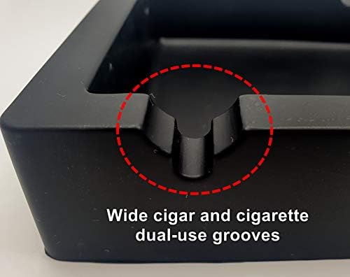 6-Inch Large Black Silicone Cigar Ash Tray with 2 Grooves