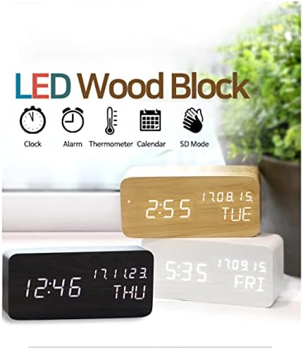 Wooden Digital Alarm Clock with Nightlight and Temperature Display