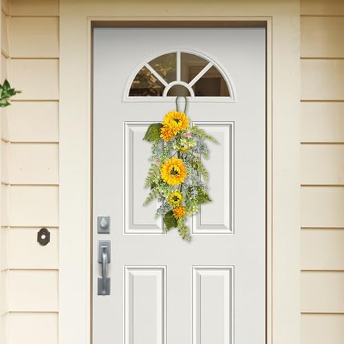 275in Artificial Sunflower Teardrop Wreath Yellow