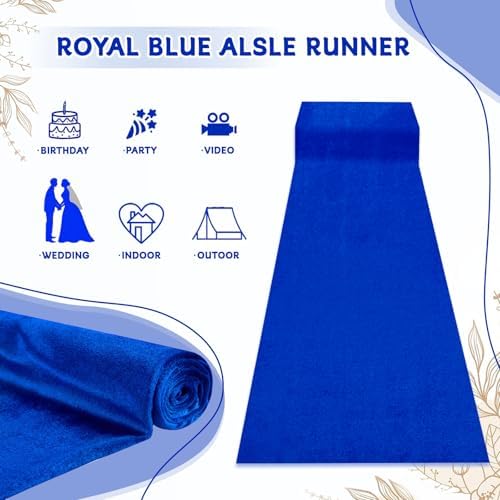 QueenDream Royal Blue Velvet Aisle Runner 25ftx15ft