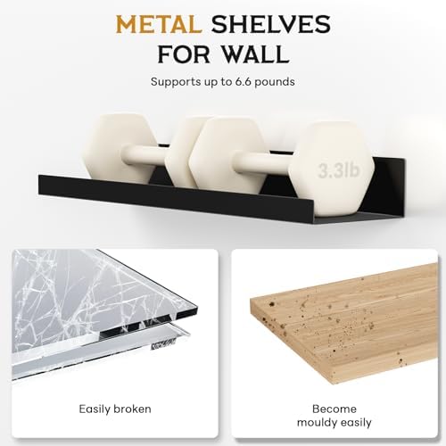 4 Pack Gold Metal Floating Shelves for Wall Storage