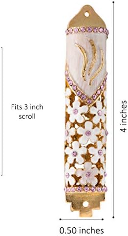 Matashi 425 Inch Hand Painted Mezuzah with Scroll and Floral Design