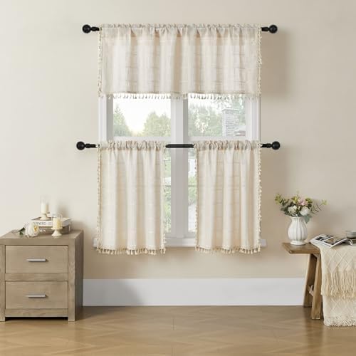 MitoVilla Cream Boho Kitchen Valance 52 x 18