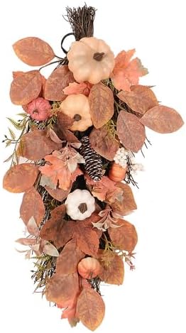 Artificial Fall Teardrop Swag Wreath 26 Inch Halloween Decor