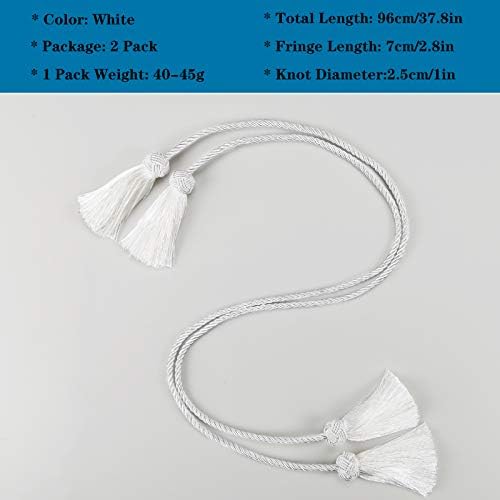 Porlau White 2 Pack Tassel Curtain Tiebacks