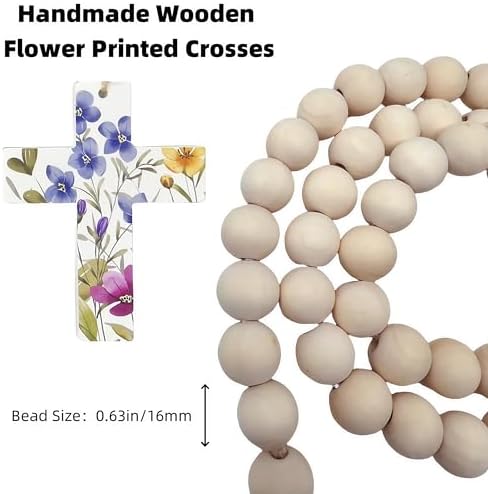 Wood Beads with Cross Tassels 45PCS Garland Decor