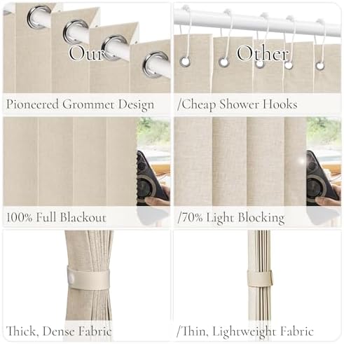 Blackout Faux Linen Door Curtain 80 Inch Accordion Style
