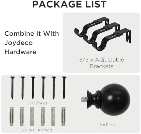 Joydeco Black Curtain Rods 32-144 Inches Adjustable Single Rods