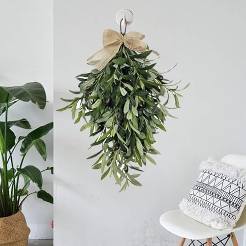 Artificial Olive Teardrop Swag Wreath with Bow