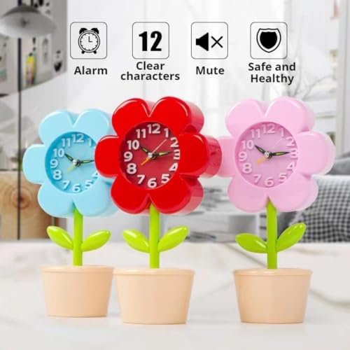 POMN Flower Alarm Clock for Kids Bedroom Pink