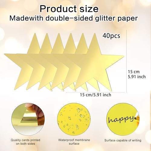 Glitter Gold Five Star Party Decorations 40PCS