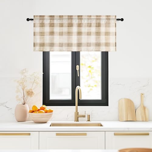 NICETOWN Buffalo Plaid Valance for Kitchen 42x18 Inch