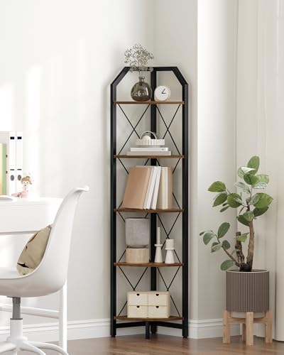 5-Tier Industrial Corner Bookshelf with Rustic Design