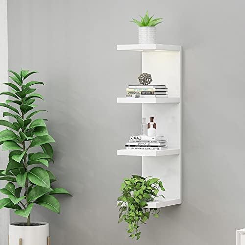 White Floating 4 Tier Wall Shelf with LED Light