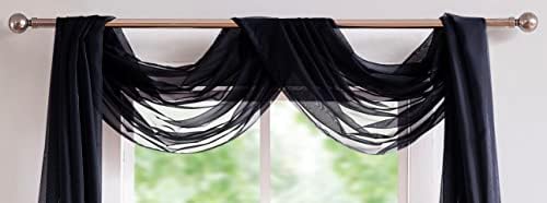 Warm Home Designs 12 Feet Long Sheer Black Window Scarf