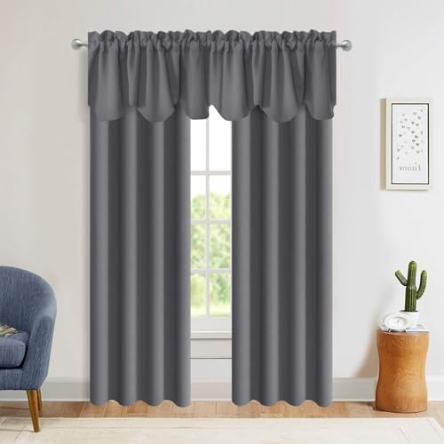 Aquazolax Grey Blackout Curtain Valances Set of 2