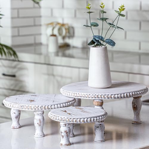 Thyle Rustic Round Wood Tray Riser Set of 3