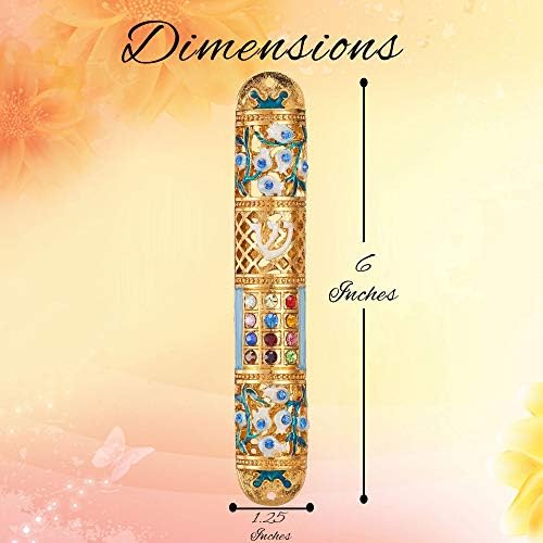 Matashi Hand Painted Enamel Mezuzah with Crystals and Gold Accents