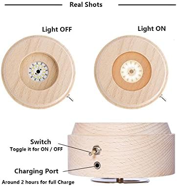 3D Crystal Ball Music Box with LED Light and Wooden Base