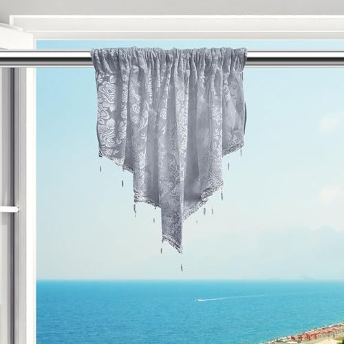 Beaded Window Valance Swag Curtain Gray