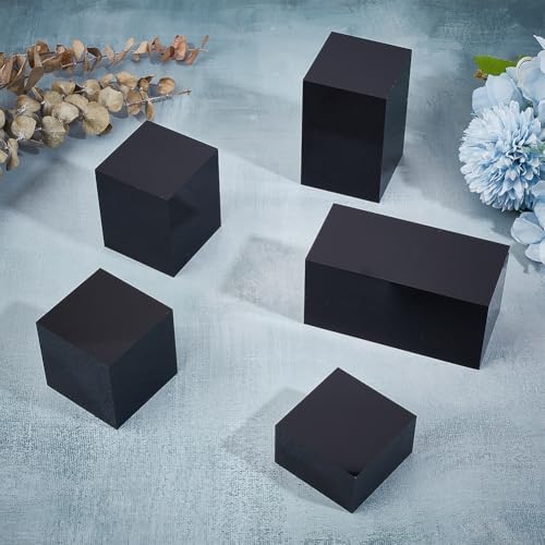 BENECREAT 5Pcs Black Acrylic Cube Display Blocks