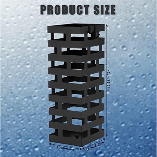 Tudomro Large Black Metal Umbrella Stand with Hooks and Water Tray