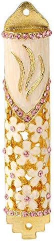 Matashi 425 Inch Hand Painted Mezuzah with Scroll and Floral Design