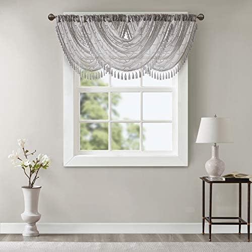 Madison Park Irina Diamond Sheer Embroidered Valance Grey 38W x 46L