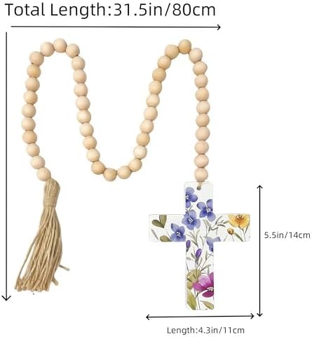 Wood Beads with Cross Tassels 45PCS Garland Decor