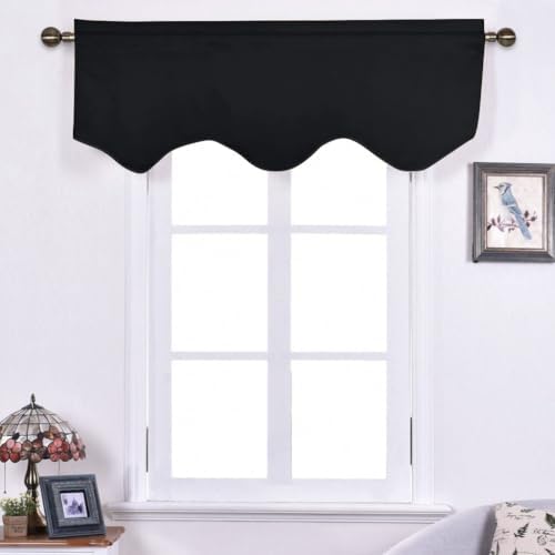 NICETOWN Valance 52x18 Scalloped Rod Pocket Black 1-Pack