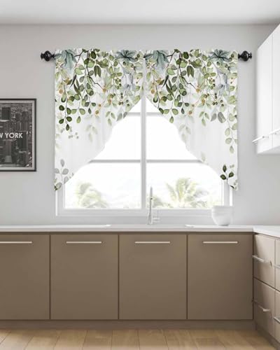 Swag Curtain Valances Eucalyptus Leaves Sage Green Kitchen Window Treatment