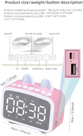 Bluetooth Alarm Clock with FM Radio and Night Light Pink