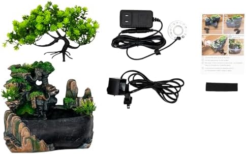 TITIDU Desktop Waterfall Bonsai Fountain with LED Lights and Atomizer