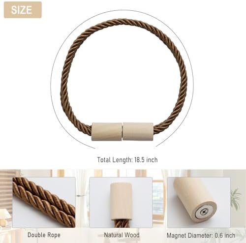 Contoeey Magnetic Boho Curtain Holders 2 Pack Khaki