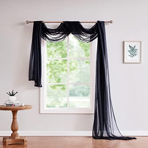Warm Home Designs 12 Feet Long Sheer Black Window Scarf