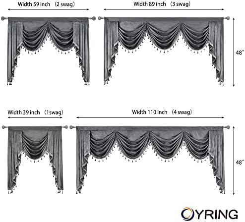 Gray Velvet Valance Swag for Bedroom and Living Room