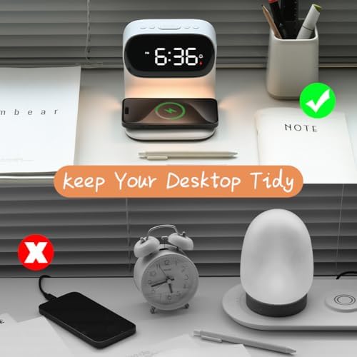 WILIT Alarm Clock with Wireless Charging and Night Light
