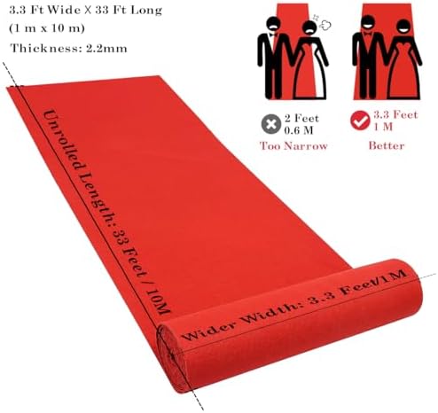 KOLIPI Red Carpet Runner 33x33ft 200 GSM Thick Luxury Aisle Rug