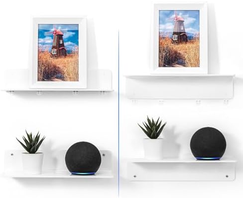 OAPRIRE White Acrylic Floating Shelves Set of 2 - No Drill Installation