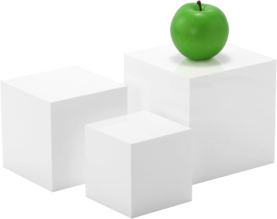 Glossy White Acrylic Display Cubes Set of 3