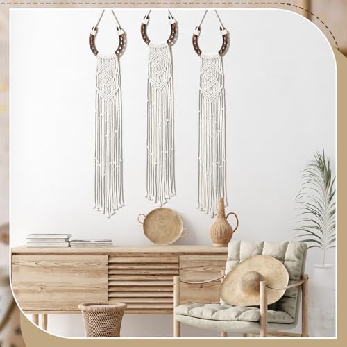 Wonderjune 3 Pcs Equestrian Macrame Wall Hanging