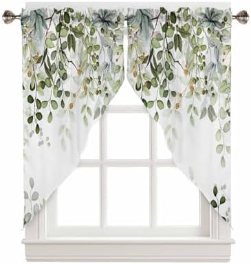 Swag Curtain Valances Eucalyptus Leaves Sage Green Kitchen Window Treatment