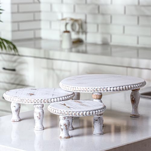 Thyle Rustic Round Wood Tray Riser Set of 3