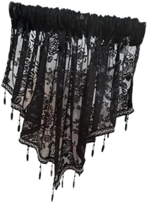Beaded Window Valance Swag Curtain Black Elegant