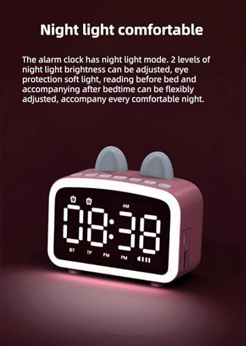 Bluetooth Alarm Clock with FM Radio and Night Light Pink