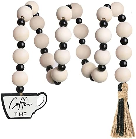 Meplait Coffee Themed Garland with Wood Beads and Jute Rope