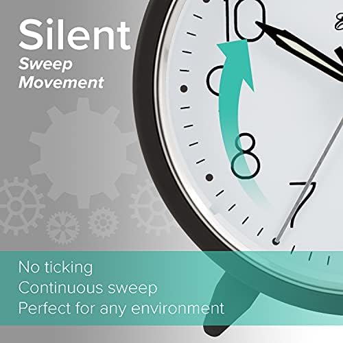 Equity 5 Inch Silent Quartz Alarm Clock Dark Gray