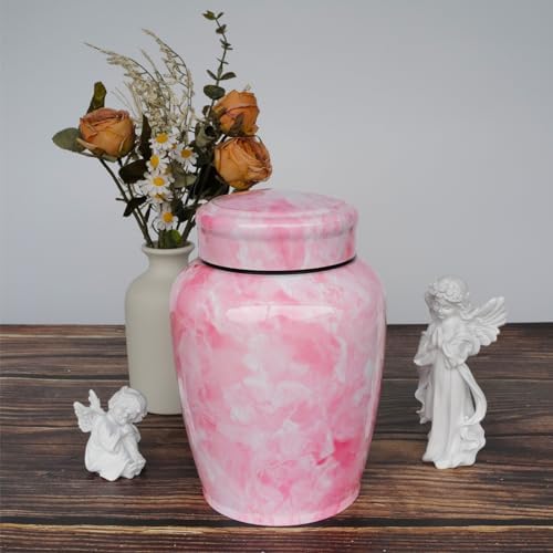 Pink Flower Marble Decorative Urn for Ashes