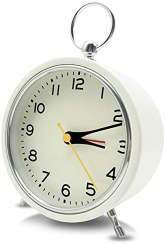 Rohome Small Alarm Clock with Night Light and Silent Quartz Movement White