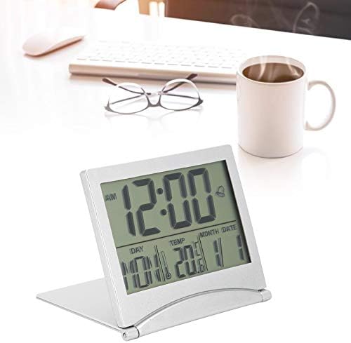 Aqur2020 Foldable Atomic Alarm Clock with Calendar and Temperature Display